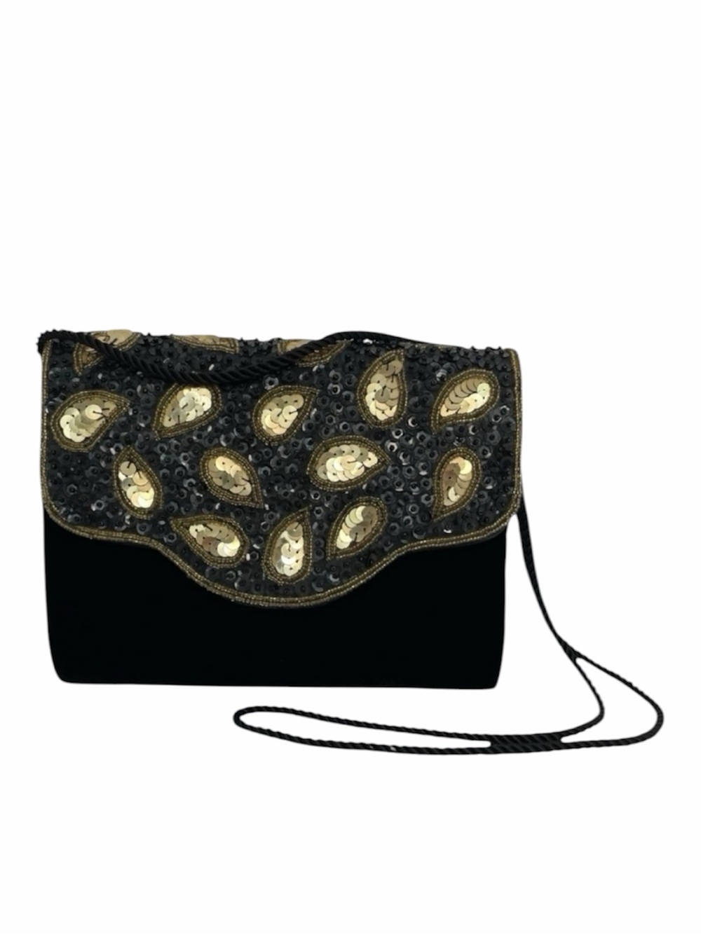Vintage Partners Mervyns Evening Bag Black Velvet Beaded Sequin Crossbody Clutch